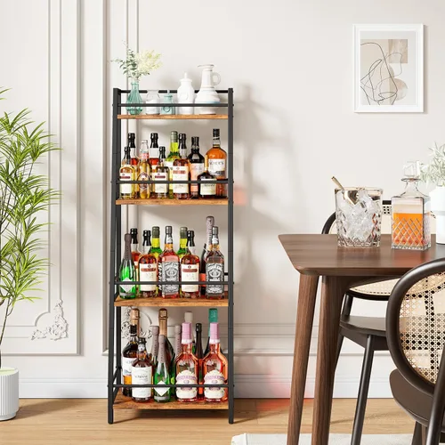Vista 8 de YMYNY 4Tier Liquor Stand Trapezoid Wine Rack Freestanding Floor Retro Brown