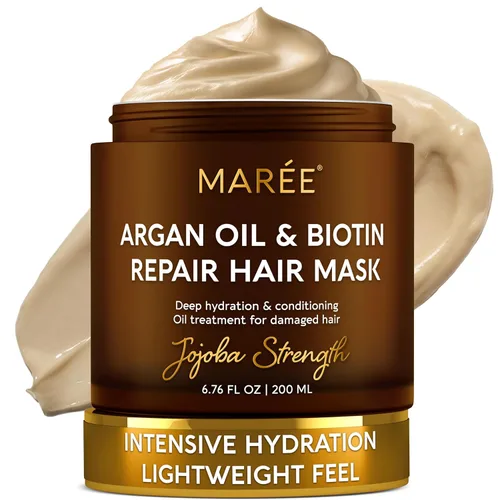 Vista 15 de MAREE Mascarilla capilar sin enjuague para cabello dañado - Tratamiento capilar de queratina con biotina, aceites naturales y vitaminas