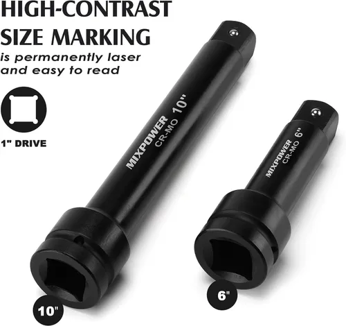 Vista 3 de MIXPOWER Barra de extensión de enchufe de impacto de 1" por 6", 10" de acero al cromo molibdeno, 6", barra ext. 10".