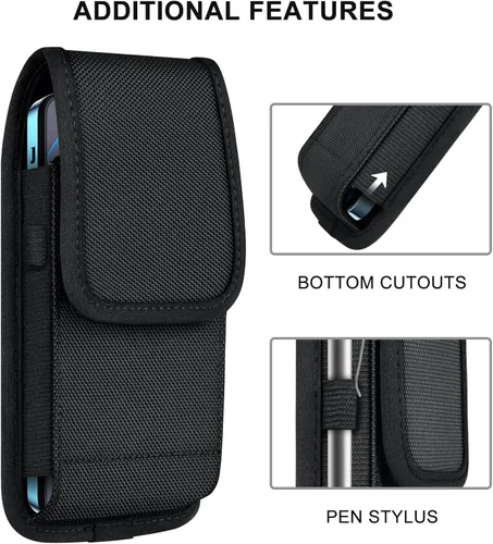 Vista 5 de ykooe Funda de nailon compatible con Samsung Galaxy S25/S24/S23/S22/S21/S20 Ultra A16 A26 A35 A36 A55 A56 Pixel 8/7 Pro 9/10 Pro XL, negro -XXL