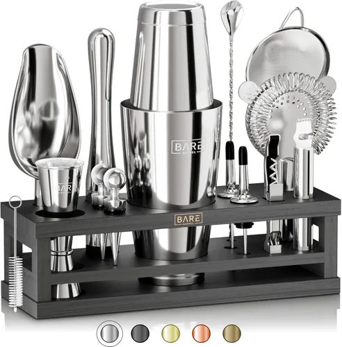 Vista 10 de BARE BARREL® Kit de Barman para Mixología Juego de Herramientas de Bar Juego de Coctelera de 16 Piezas Utensilios de Mezcla de Martini