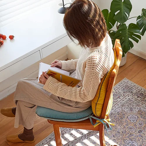 Vista 6 de Cojín para silla, cojín grueso para el suelo, cómodo y suave, cojín de terciopelo para silla con lazos, cojín de meditación para dormitorio, balcón