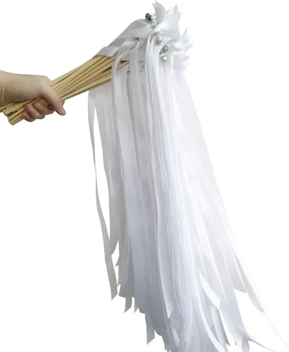 Vista 5 de Kingsnow 50 piezas de varitas de cinta con triple cinta y campana plateada, varitas de fiesta, serpentinas, varillas de cinta, varitas mágicas