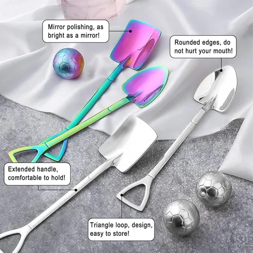 Vista 2 de 10 cucharas de pala de acero inoxidable, cucharas de postre reutilizables para café, té, helado, fruta y azúcar pastel