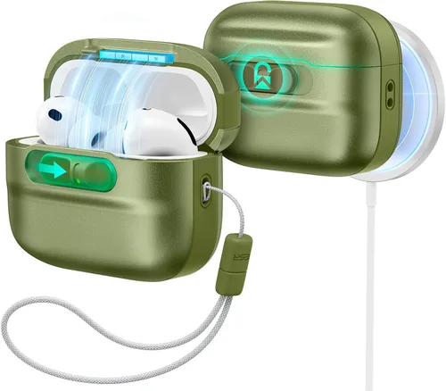Vista 22 de ESR Funda para AirPods Pro (2023/2022/2019, 2ª/1ª generación), compatible con Airpods Pro 2 (cable USB-C/Lightning), listo para MagSafe, bloqueo