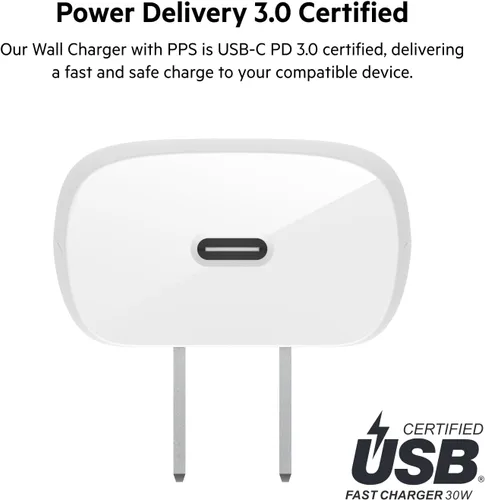 Vista 5 de Belkin Bloque de cargador USB C de 30 W, entrega de energía USB-C, carga súper rápida PPS - Samsung Galaxy S25, Apple iPhone 17, Air, Pro Max, iPad