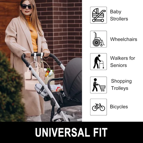 Vista 7 de Ganchos para cochecito de bebé para colgar bolsas, accesorios universales para cochecito, gancho para mamá para bolsa de pañales, carro de compras
