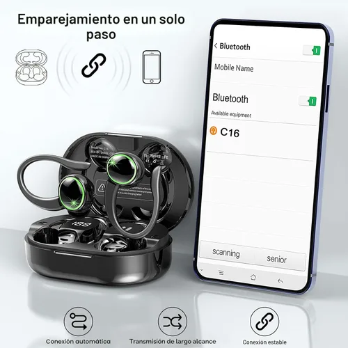 Vista 4 de Auriculares inalámbricos deportivos, Bluetooth 5.4 HiFi Stereo, IP7 impermeables, auriculares con reproducción de 50 horas, diseño de ganchos