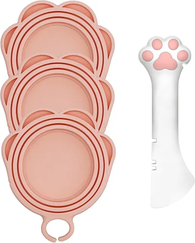 Vista 10 de Cuchara para latas de comida para gatos y 3 tapas de latas, bonitas fundas con forma de pata y abridor para alimentos húmedos, silicona universal
