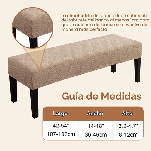 Vista 7 de Genina Fundas impermeables para banco de comedor, protector de asiento de banco de jacquard elástico, funda de banco rectangular para dormitorios
