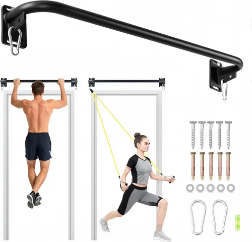 Heavy Duty Wall Mounted Pull Up Bar with 8mm Thick Steel Plates & Heavy-Duty Carabiner, Strength Training Bar for Home Gym, Garage and Indoor Workout