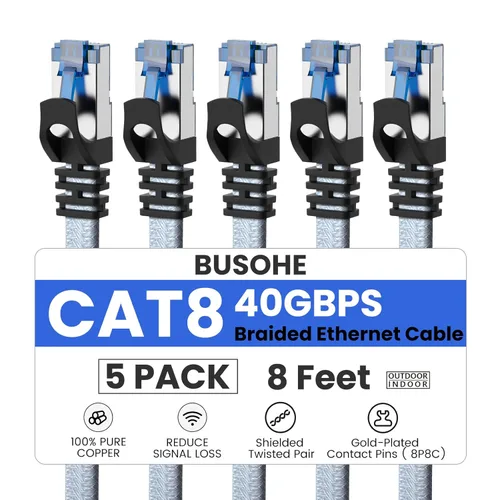 Vista 22 de Cable Ethernet Cat8 de 16.4 ft, cable de red de Internet RJ45 LAN, 40 Gbps 2000 MHz Gigabit Patch Cord Wire para módem, router, PS3, PS4, Xbox