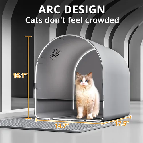 Vista 15 de Oneluck Caja de arena tipo cúpula, cajón tipo inodoro grande XL para gatos, cubierto a prueba de perros, con cuchara, alfombra, para control