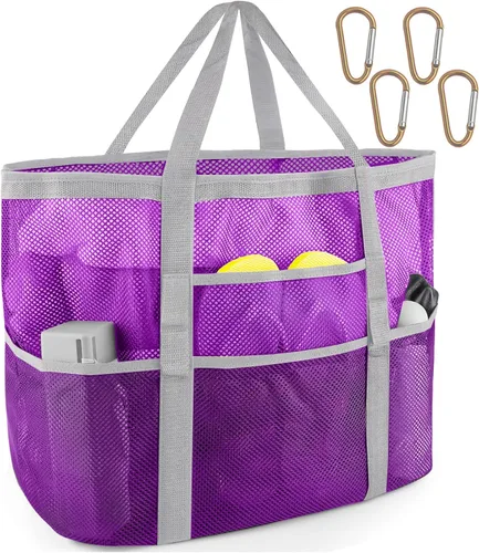 Vista 12 de SRISE Mesh Beach Bag - Large Beach Tote Bag for Family Beach Bag for Toys & Vacation Essentials Negro