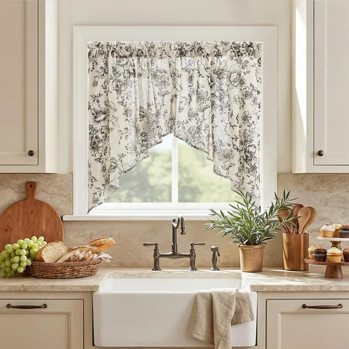 jinchan Cenefa con estampado floral para ventanas de 36 pulgadas de largo, cenefas de cocina de lino para filtrar la luz campestre, tratamiento de