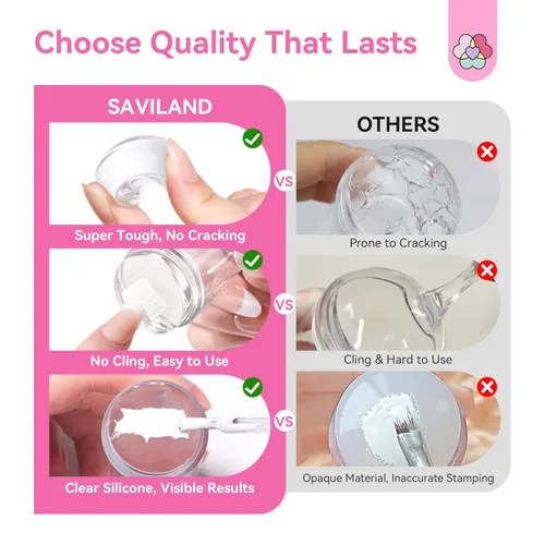 Vista 8 de Saviland Sello de uñas de punta francesa: kit de 4 sellos de uñas de silicona transparente, estampado de gelatina larga y corta con raspadores