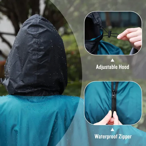 Vista 17 de SaphiRose - Poncho de lluvia unisex impermeable con capucha para mujeres adultas con bolsillos A-negro-blanco