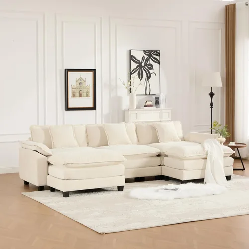 Vista 9 de Modern Sectional Couches Sofa 3 Seats, Modular Couch for Living Room Bedroom Apartment, Double Layer Upholstered Cloud Couch Sectional, Comfy Beige