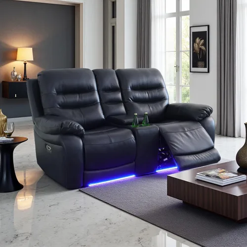 Vista 8 de A Ainehome Juego de sofá reclinable eléctrico LED para sala de estar, juego de sofá modular de cuero, juego de sillas reclinables y sofá biplaza