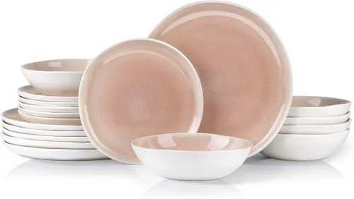 Vista 31 de AmorArc Juego de vajilla de cerámica, Juego de platos y cuencos de piedra de esmalte reactivo hechos a mano, Platos y cuencos altamente resistentes