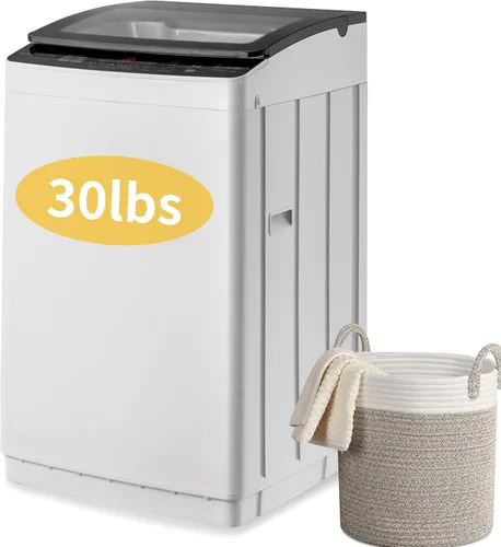 Lavadora portátil de 3.0 pies cúbicos, lavadora de carga superior totalmente automática de 30 libras con tambor de acero inoxidable, 8 programas, 5