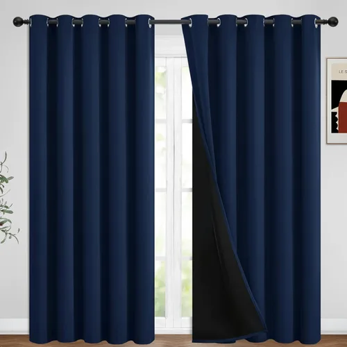 Vista 137 de Yakamok Cortinas 100% opacas para dormitorio, 2 paneles, cortinas de ventana completamente opacas, paneles de ventana con aislamiento térmico