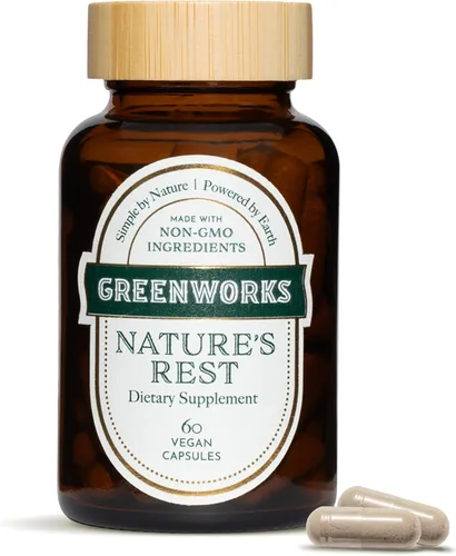 Greenworks Nature's Rest - Ayuda para dormir sin melatonina, mezcla de hierbas orgánicas con ashwagandha, valeriana, manzanilla y pasiflor, cápsulas