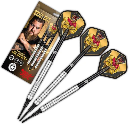 Shot! Dardos de punta suave, Michael Smith Bully Boy Precision (0.63 oz/0.71 oz), barril 90% tungsteno, juego de dardos profesionales hechos a mano