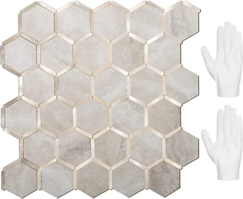 Vista 19 de STICKGOO Azulejo Hexagonal de Despegar y Pegar para Salpicadero, Azulejo Adhesivo para Salpicadero de Cocina y Baño, Aspecto de Mármol Beige PVC