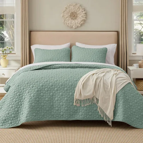 Vista 66 de Bedsure Colchas de tamaño Queen – Colchas ligeras tamaño Queen con patrón de tejido de canasta, ropa de cama suave, edredón de rosa polvorienta