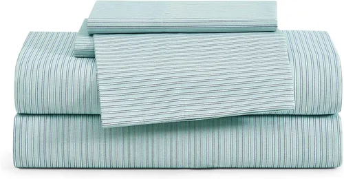 Vista 30 de Tommy Hilfiger - Sábanas para cama individual, ropa de cama de percal de algodón crujiente y fresca con funda de almohada a juego, juego de cama