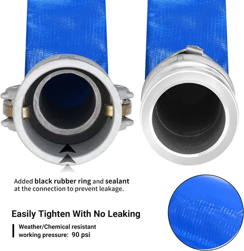 Vista 3 de Manguera de descarga plana de PVC de 1 pulgada x 50 pies con accesorios de aluminio Camlock C y E, montaje de bloqueo de leva, conjunto de manguera