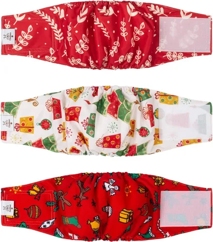 Vista 35 de CuteBone - Pañales lavables para perro macho, banda abdominal, paquete de 3 unidades, color negro, modelo DM54XS