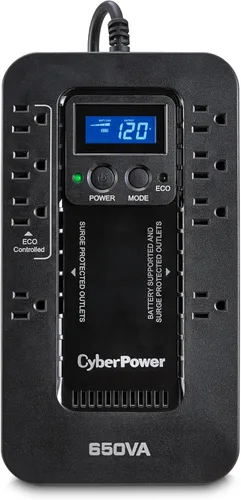 Vista 10 de CyberPower EC450G Sistema UPS ecológico de respaldo y protector de sobretensiones, 450VA/260W, 8 tomas, modo ECO, fuente de alimentación