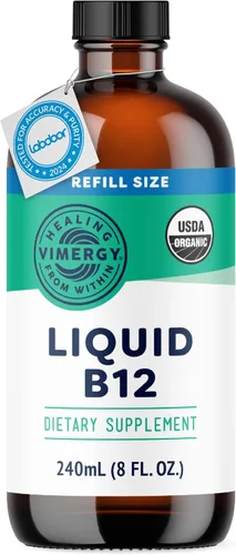 Vista 8 de Vimergy Suplemento orgánico de vitamina B12 líquida USDA de 2500 mcg, metilcobalamina y adenosilcobalamina, apoyo energético de absorción rápida