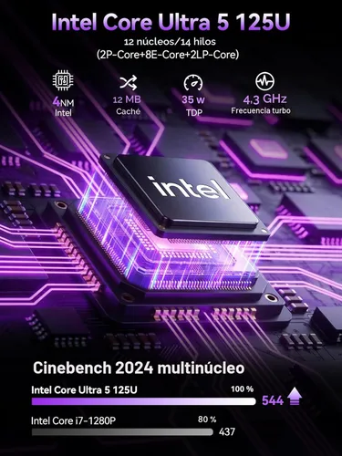 Vista 3 de GMKtec K15 AI Mini PC Oculink Intel Ultra 5 125U 32GB DDR5 512GB SSD, computadora de escritorio AI Boost, 3X M.2 2280 expansión de almacenamiento