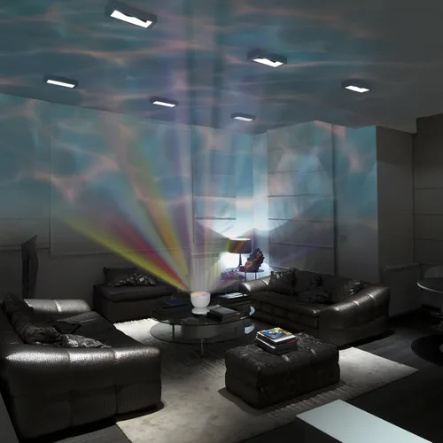 Gideon, luz de noche LED proyectora de ondas oceánicas relajantes DreamWave con altavoces estéreo incorporados (12 lámparas LED; 3 colores);