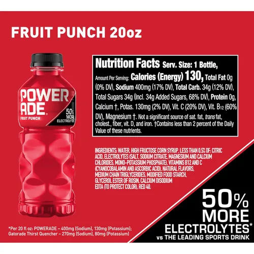 Vista 2 de POWERADE, Bebidas deportivas mejoradas con electrolitos con vitaminas, ponche de frutas, 20 onzas líquidas (paquete de 8)