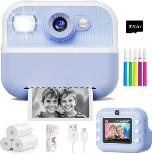 Cámara Instantánea, Cámara de Selfie Dual Frontal Trasera para Niños con Videos de 1080P, Regalos de Cumpleaños y Vacaciones para Niños de 3 a 12