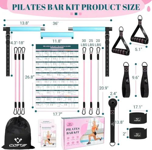 Vista 5 de Kit de barra de pilates con bandas de resistencia, barra multifuncional de yoga y pilates con hebilla de ajuste de metal resistente, kit de barra