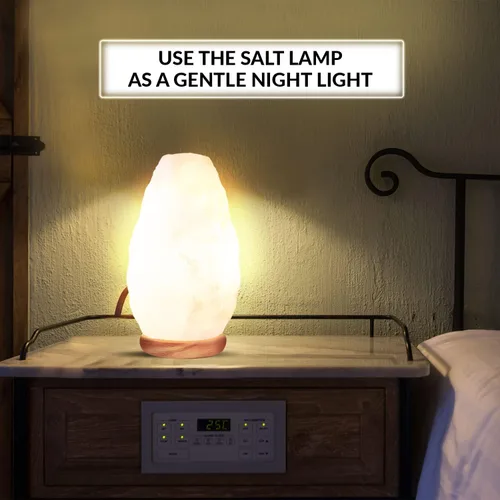 Vista 3 de Himalayan Glow Lámpara de cristal de sal blanca, luz nocturna de sal natural, lámparas de sal hechas a mano con base de madera de neem, bombilla