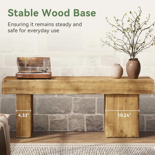 Vista 7 de Banco de Madera Maciza Engrosada, Banco de Entrada Rústico Estilo Granja de 47", con Patas Artísticas, Banco de Comedor de Servicio Pesado