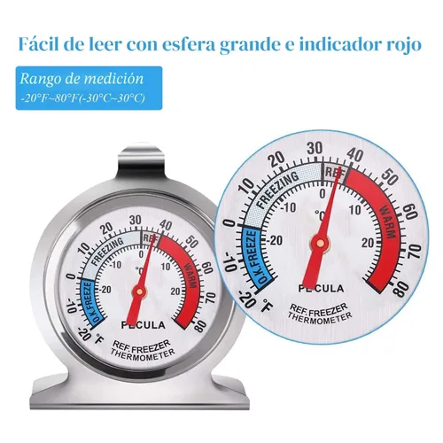 Vista 2 de Paquete de 2 termómetros para refrigerador, de 30 a -30°C/20 a 80°F, termómetro clásico para nevera de esfera grande con indicador rojo, termómetro