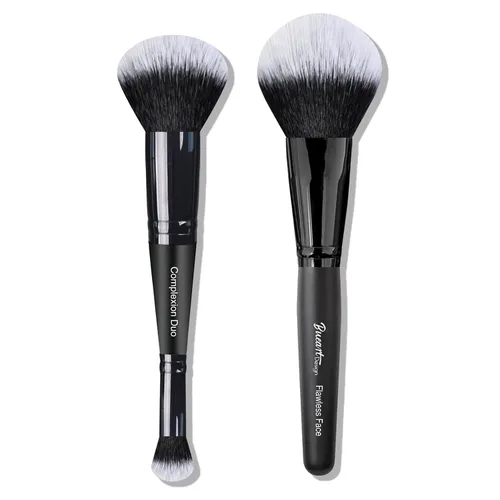 Corrector de base de doble extremo, brocha de maquillaje con pelusa impecable, cepillo de cara grande, paquete de 2 piezas, ideal para líquidos,