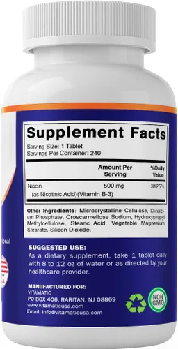 Vista 8 de Vitamatic Niacina (vitamina B3) 500 mg, 240 tabletas - Sin OMG y sin gluten