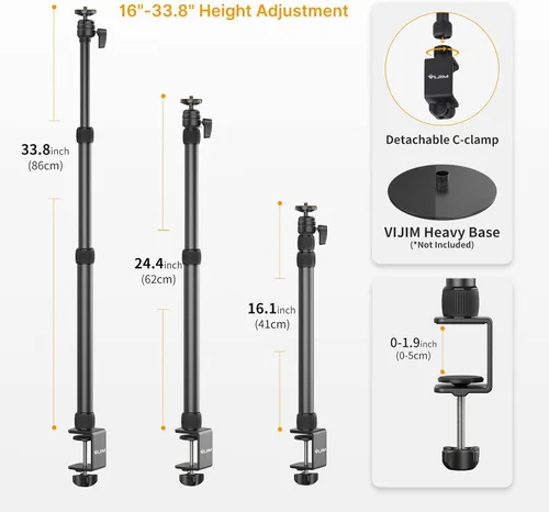 Vista 2 de PICTRON LS11 Soporte de Montaje de Cámara para Escritorio con Brazo de Sujeción Auxiliar, Mesa Flexible de Cámara Web Aérea con Abrazadera en C