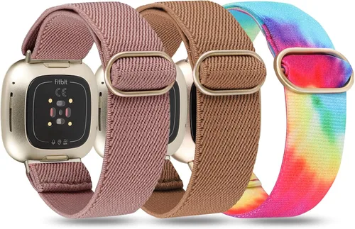 Vista 17 de TOYOUTHS 3 paquetes de correas compatibles con Fitbit Sense/Sense 2/Versa 3/Versa 4, correas elásticas ajustables de nailon para mujeres y hombres