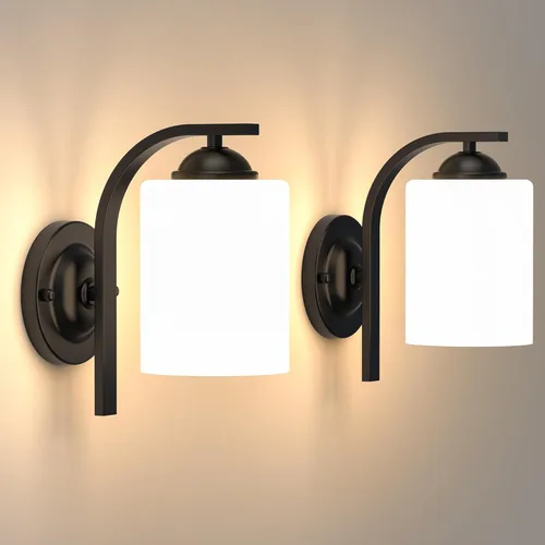Vista 13 de Juego de 2 apliques de pared, lámparas de baño cableadas, iluminación de pared moderna para tocador de baño con pantalla de vidrio transparente