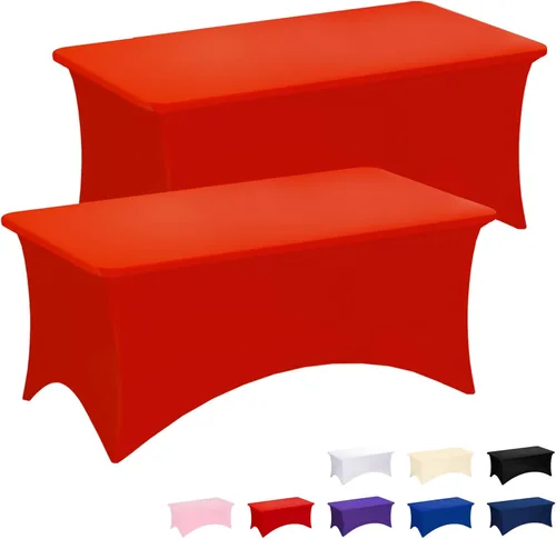 Vista 10 de Fixwal Mantel color rosa bebé, paquete de 2 manteles rectangulares de 6 pies para mesa rectangular, de elastano, lavables, elásticos para fiestas