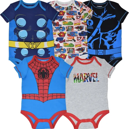 Marvel Vengadores Spider-Man Iron Man Hulk Capitán América Baby Paquete de 5 mamelucos recién nacidos a bebés